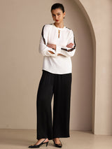[White] SilkSilky-AU Long Sleeve Keyhole Neck Women's Blouse 007