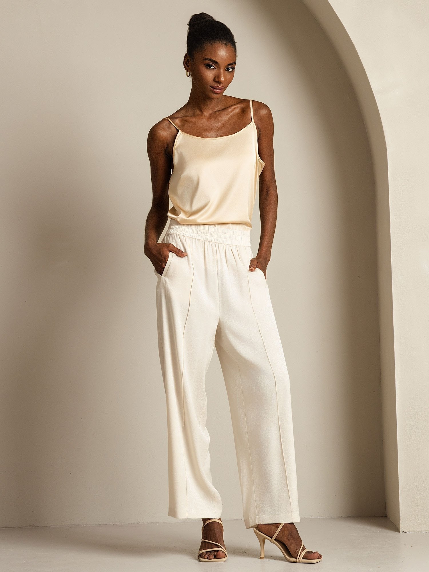 [Beige] SilkSilky-AU 22Momme Silk Womens Pants 008