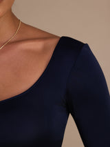 [Dark Blue] SilkSilky-AU Long Sleeve U Neck Women's T-Shirt 006