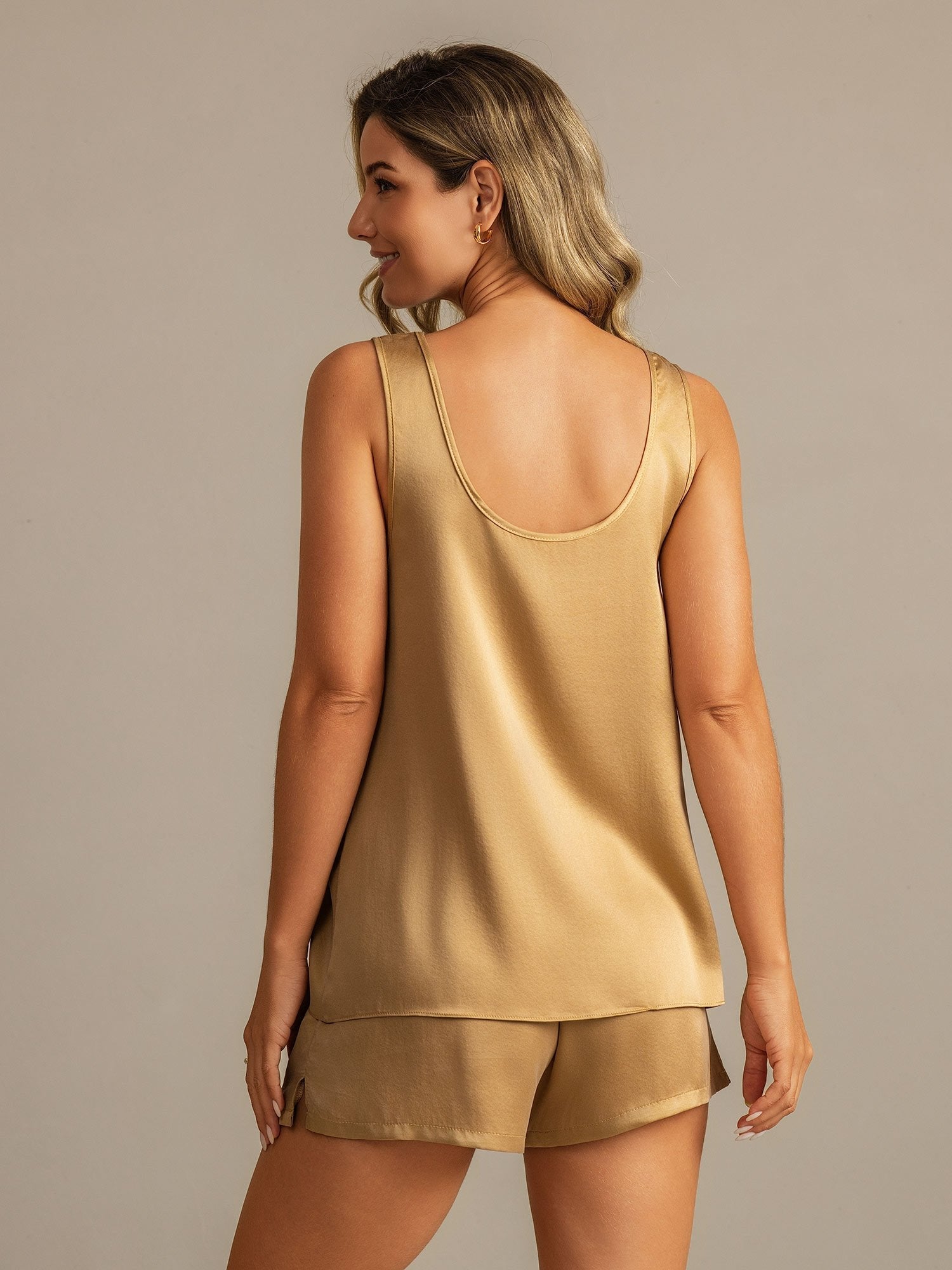 [Tan] SilkSilky-AU 19Momme Washable Silk U Neck Women's Pyjamas 002