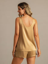 [Tan] SilkSilky-AU 19Momme Machine-Washable Silk Sleeveless Scoop Neck Women's Pyjamas 002