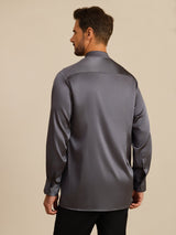 [Dark Gray] SilkSilky-AU Long Sleeve Stand Collar Men''s Shirt 002