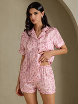 [Pink Leopard] SilkSilky-AU Short Sleeve Notch Collar Women's Pyjamas 003