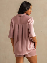 [Peach Skin] SilkSilky-AU 19Momme Machine-Washable Silk Half Sleeve Notch Collar Women's Pyjamas 006