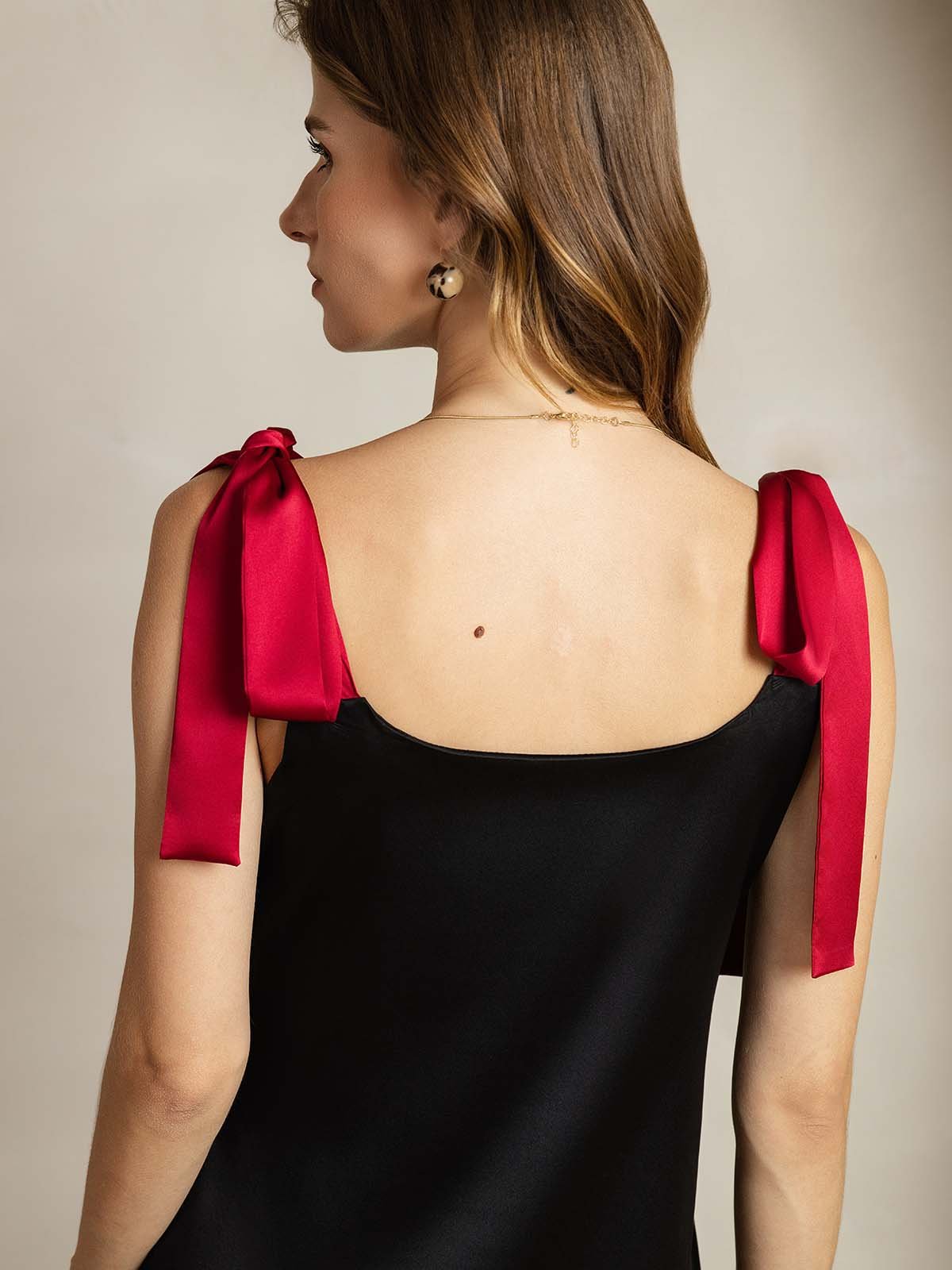 [Black] SilkSilky-AU 19Momme Silk Square Neck Dress 007