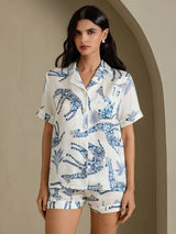 [White Giraffe] SilkSilky-AU Short Sleeve Notch Collar Women's Pyjamas 003