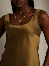 [Brown] SilkSilky-AU 19Momme Stretch Silk Charmeuse Sleeveless Scoop Neck Camisole 008