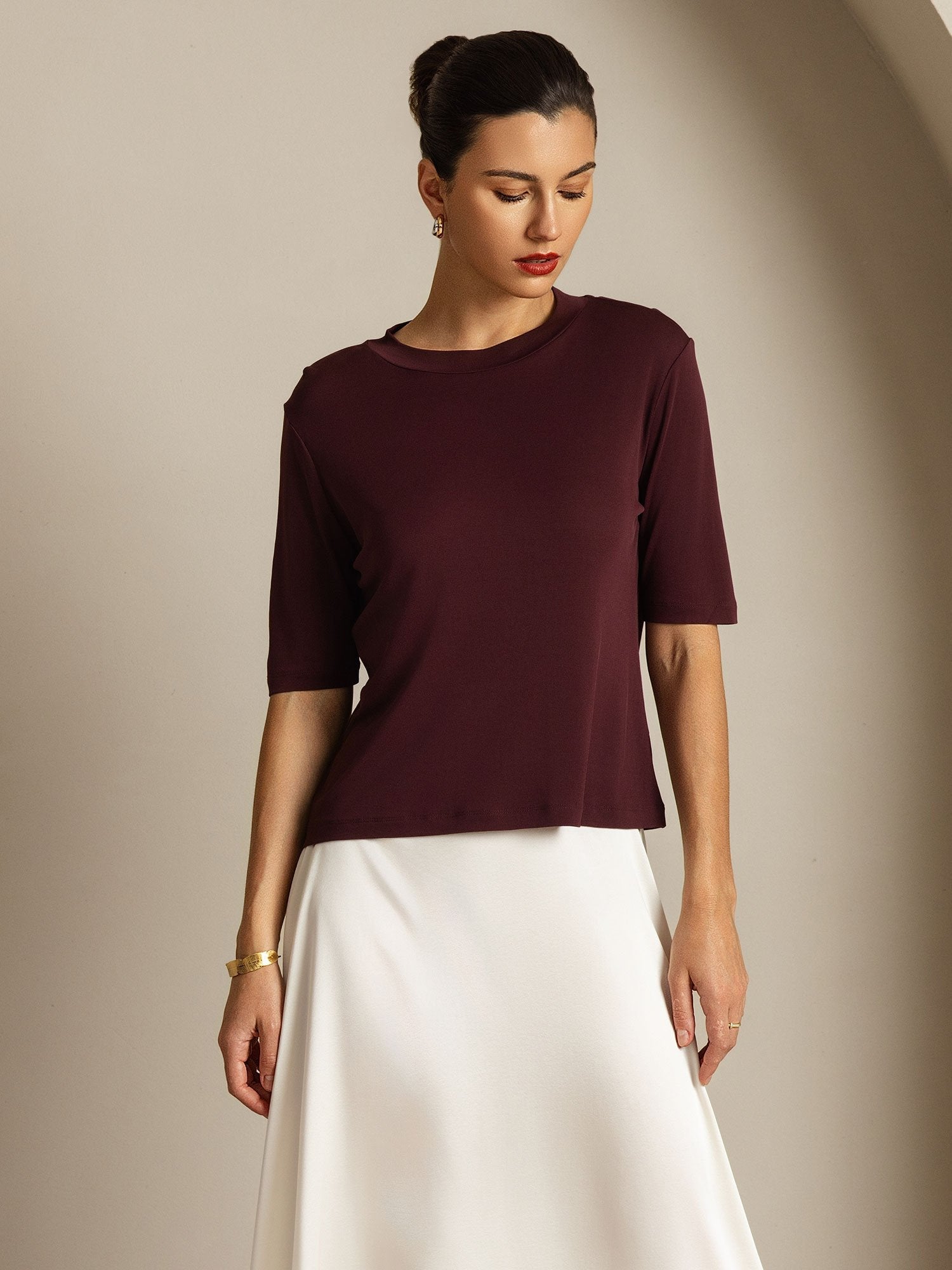 [Windsor Wine] SilkSilky-AU Pure Silk Round Neck Women's T-Shirt 009