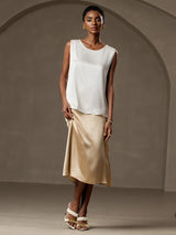 [White] SilkSilky-AU Sleeveless Round Neck Camisole 005
