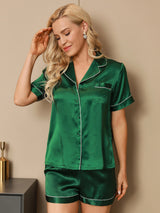 [Green] SilkSilky-AU Short Sleeve Notch Collar Women's Pyjamas 004