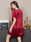 SilkSilky AU Pure Silk Short Sleeve Round Neck Nightgown Wine 002