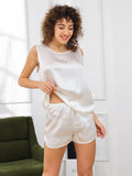 SilkSilky-AU Pure Silk Sleeveless Round Neck Women's Pyjamas White 005