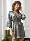 SilkSilky AU Pure Silk Half Sleeve Womens Robe Wine 052