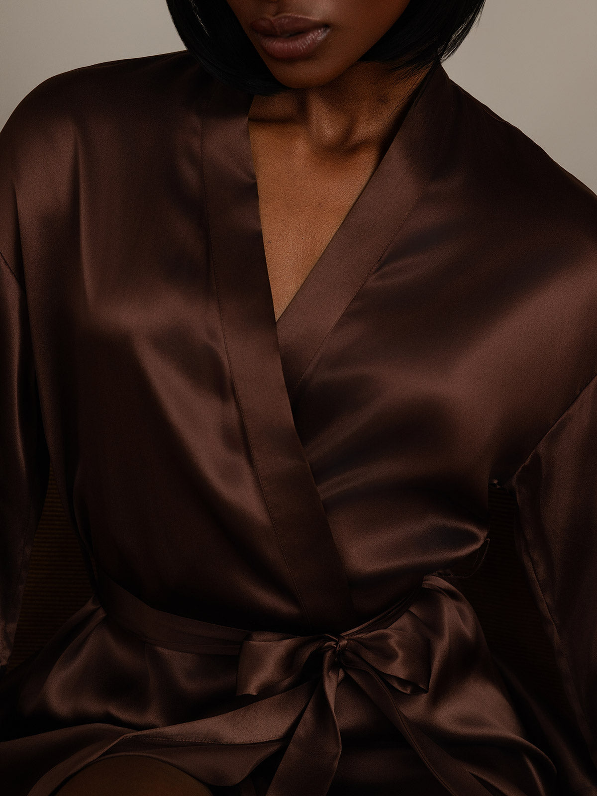 [Coffee] SilkSilky-AU Pure Silk Womens Robe 008
