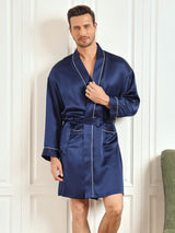 [Dark Blue] SilkSilky-AU Pure Silk 3/4 Sleeve Mens Robe 001