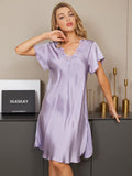 SilkSilky AU Pure Silk Short Sleeve Sweetheart Neck Nightgown Purple 004