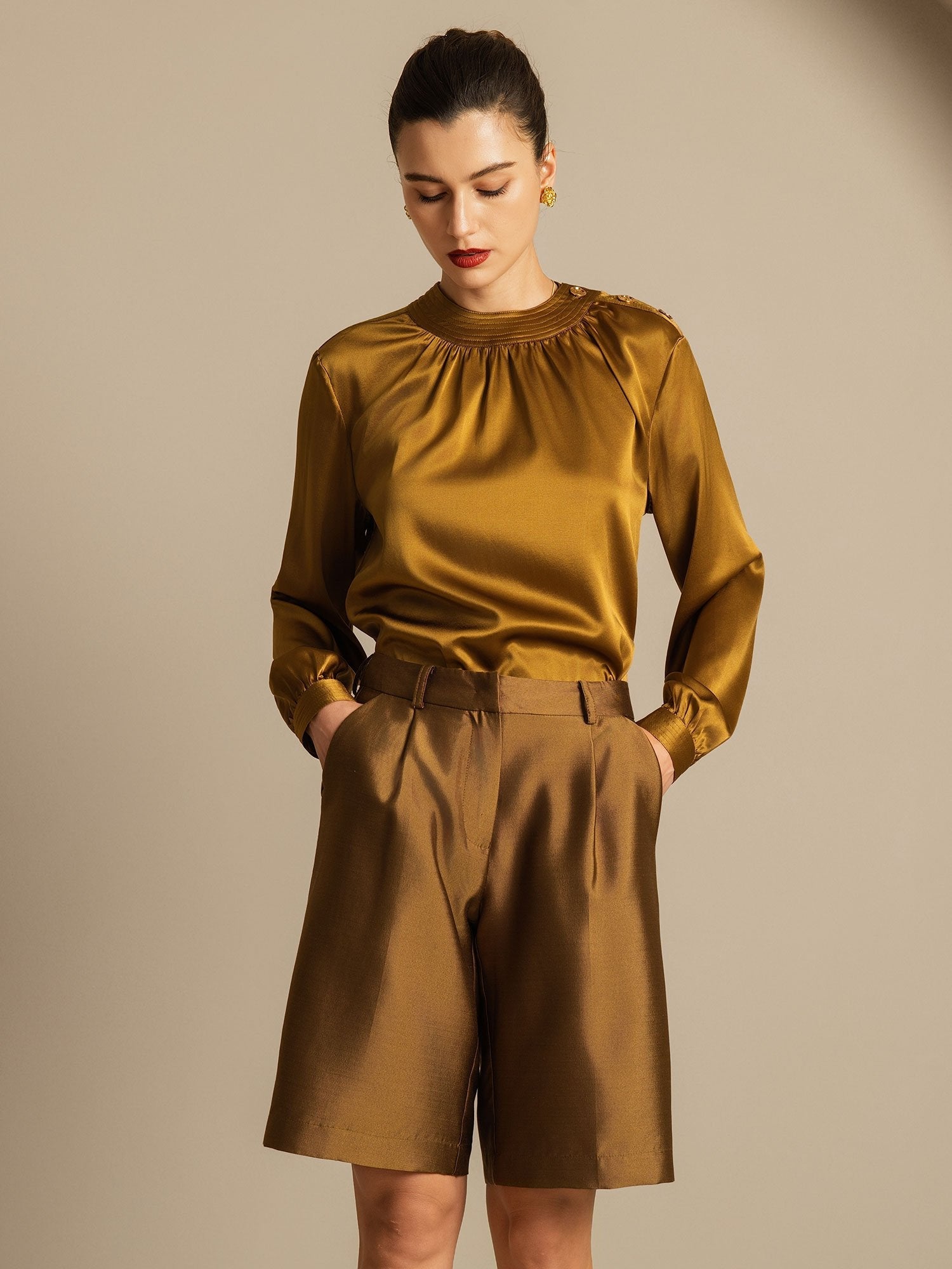 [Bronze] SilkSilky-AU 32Momme Wool Womens Shorts 005,