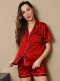 SilkSilky-AU Pure Silk Short Sleeve Lapel Women's Pyjamas Wine 004