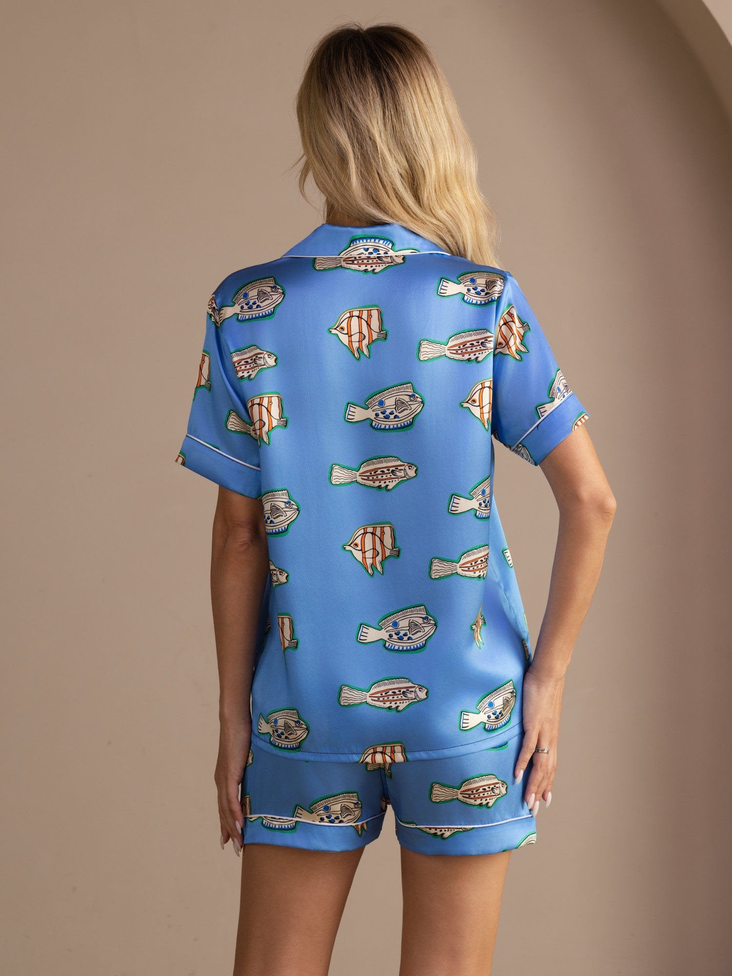 [Blue Fish] SilkSilky-AU Short Sleeve Lapel Collar Women's Pyjamas 002