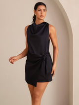 [Black] SilkSilky-AU Sleeveless Cowl Neck Dress 004