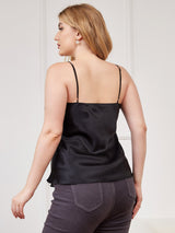 [Black] SilkSilky-AU Spaghetti Strap V Neck Plus Size Camisole Top 002