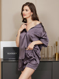 SilkSilky-AU Pure Silk Short Sleeve Lapel Women's Pyjamas PurpleGray 005