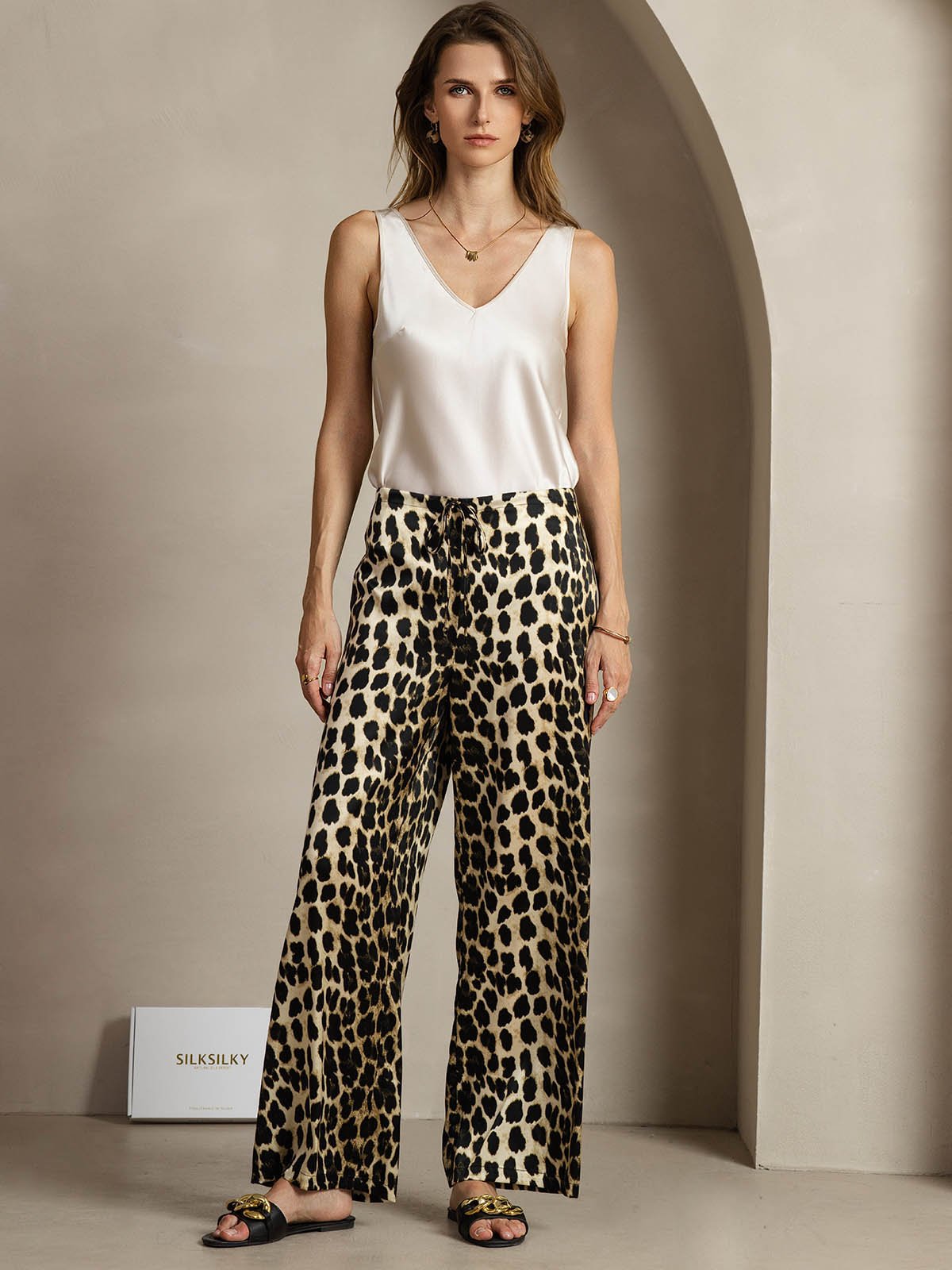 [Leopard] SilkSilky-AU 19Momme Silk Womens Pants 006