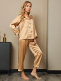 SilkSilky-AU Pure Silk Long Sleeve Lapel Women's Pyjamas Brown 005