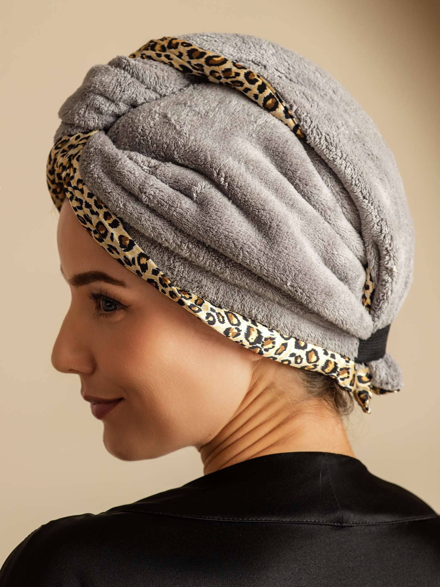 [Leopard] SilkSilky-AU Pure Silk Wrap Hair Towel Wrap 008,
