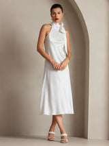 [White] SilkSilky-AU Sleeveless Tie Neck Dress 005