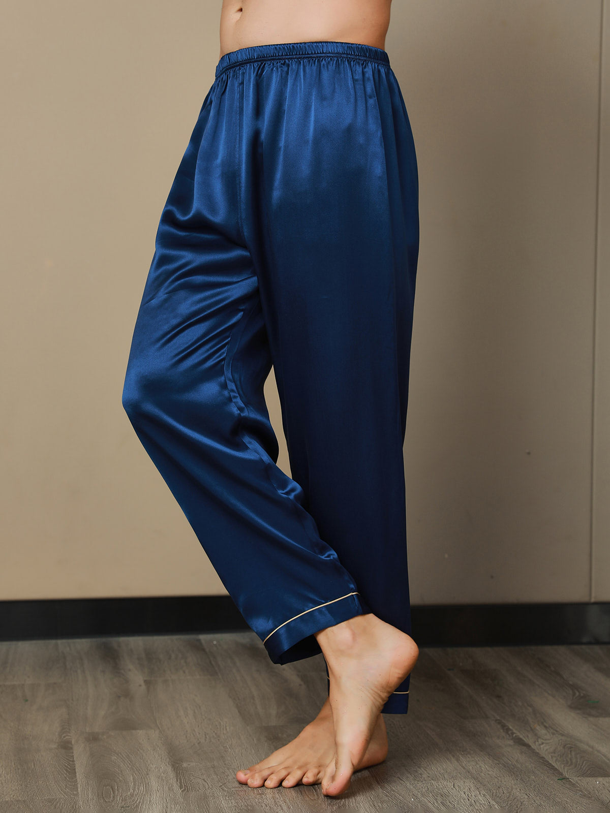 [Dark Blue] SilkSilky-AU Pure Silk Mens Sleep Bottoms 007