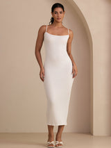 [White] SilkSilky-AU Spaghetti Strap Square Neck Dress 001