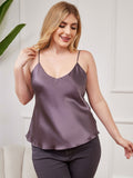 SilkSilky AU Pure Silk Deep V Neck Plus Size Camisole Top PurpleGray 001