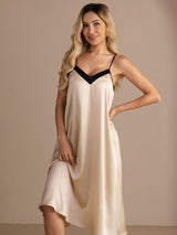 [Brown Rice] SilkSilky-AU Spaghetti Strap V Neck Nightgown 006