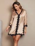 SilkSilky AU Pure Silk 3/4 Sleeve V Neck Nightgown Champagne 001