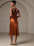 SilkSilky AU Pure Silk Sleeveless V Neck Dress Caramel 004