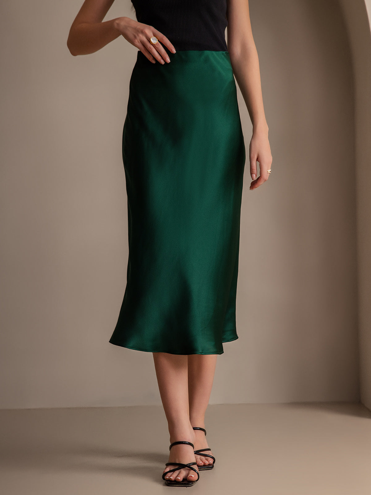 SilkSilky-AU 19Momme Pure Silk Skirt DarkGreen 001