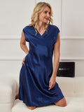 SilkSilky-AU Pure Silk Sleeveless V Neck Nightgown DarkBlue 005