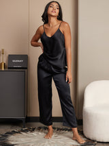 [Black] SilkSilky-AU Spaghetti Strap V Neck Camisole Set 005