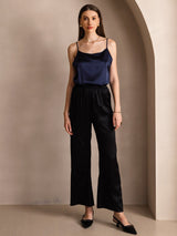 [Dark Blue] SilkSilky-AU 19Momme Stretch Silk Charmeuse Spaghetti Strap Scoop Neck Camisole 005