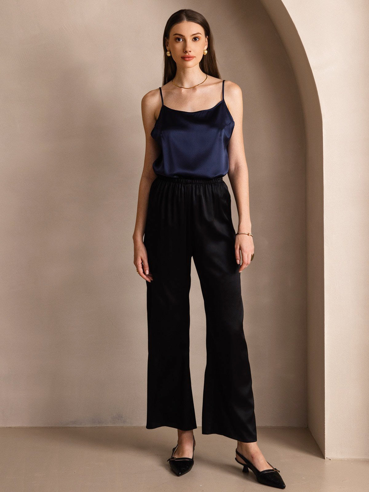 [Dark Blue] SilkSilky-AU 19Momme Silk Spaghetti Strap Round Neck Camisole 005