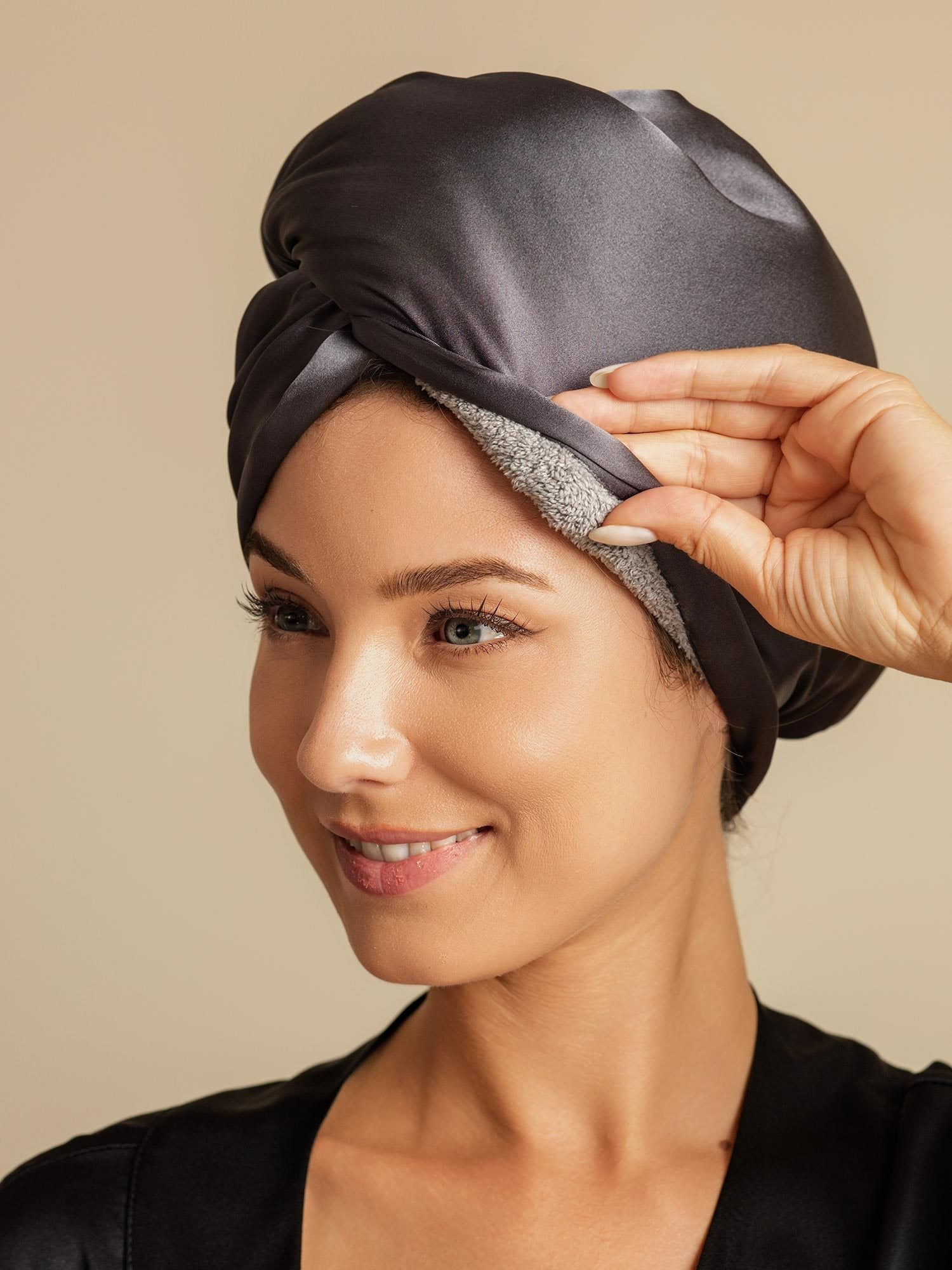 [Dark Gray] SilkSilky-AU Pure Silk Wrap Hair Towel Wrap 001,