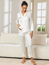 [White] SilkSilky-AU Long Sleeve Lapel Collar Women's Pyjamas 002