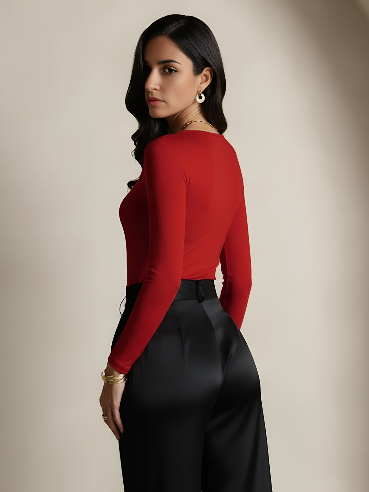 [Wine] SilkSilky-AU Silk Round Neck Women's T-Shirt 002,