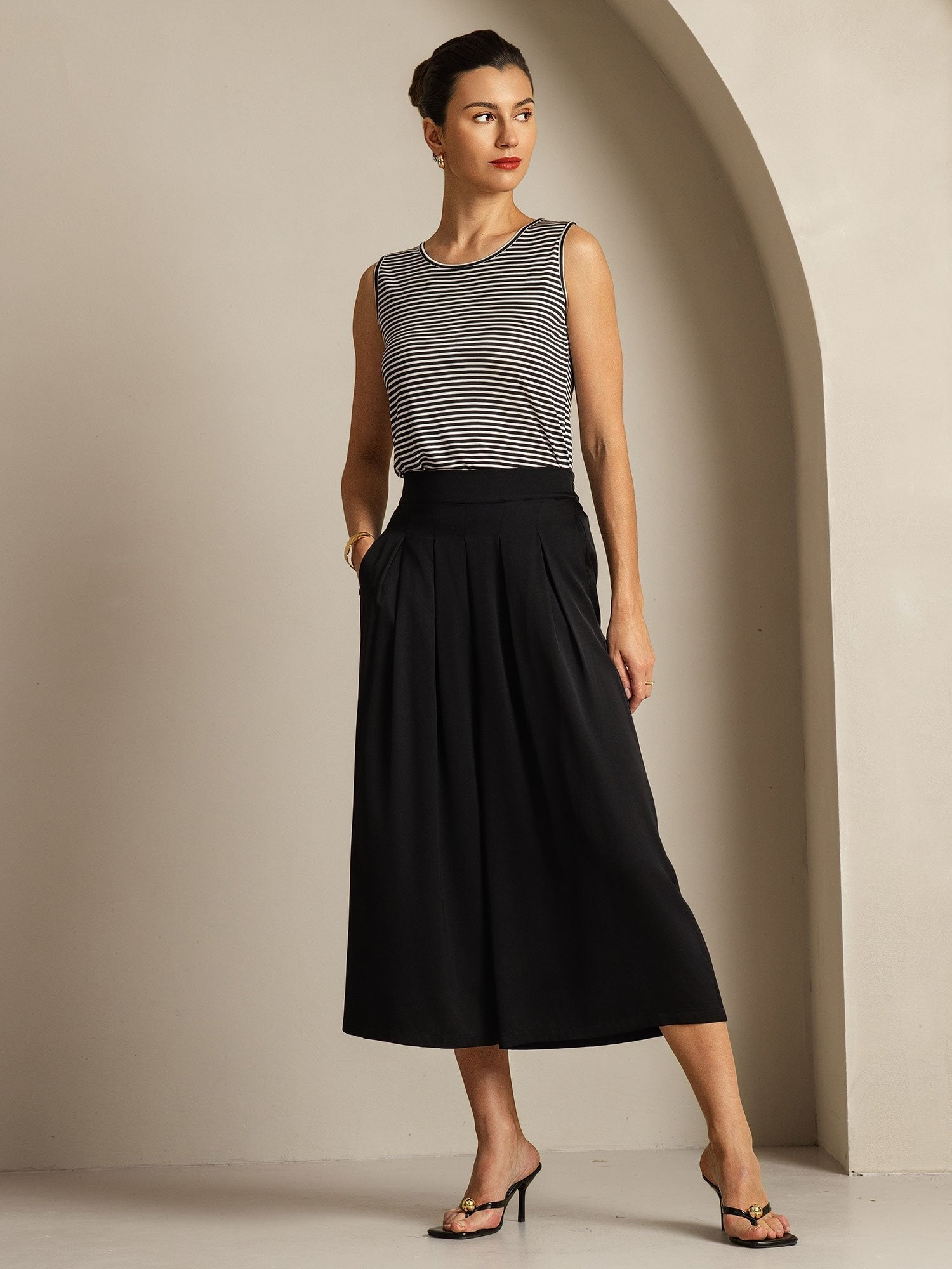 [Black] SilkSilky-AU 19Momme Silk Womens Pants 003