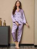 SilkSilky-AU Pure Silk Long Sleeve Lapel Women's Pyjamas Lavender 003