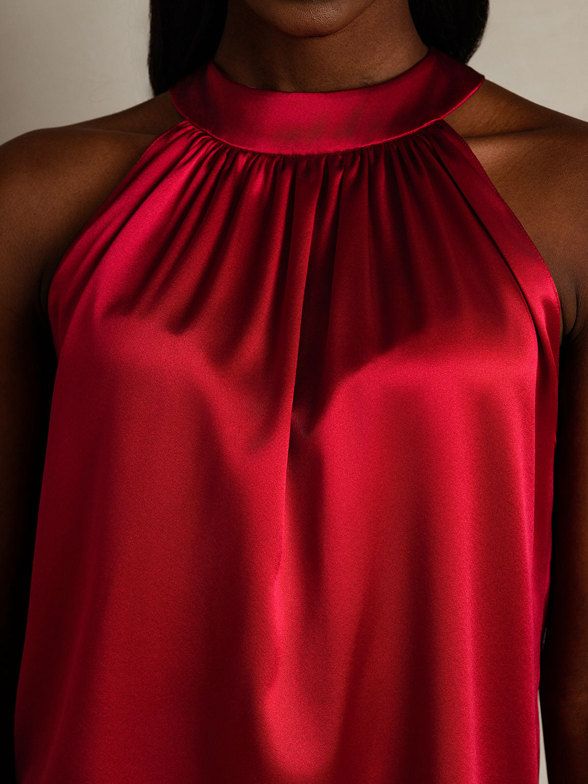 [Wine] SilkSilky-AU 19Momme Silk Sleeveless Halter Neck Women's T-Shirt 008