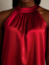 [Wine] SilkSilky-AU Sleeveless Halter Women's T-Shirt 004