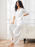 SilkSilky AU Pure Silk Half Sleeve Round Neck Women's Pyjamas White 007