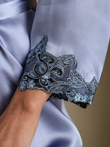 [Steel Blue] SilkSilky-AU 3/4 Sleeve V Neck Nightgown&Dressing Gown Set 006